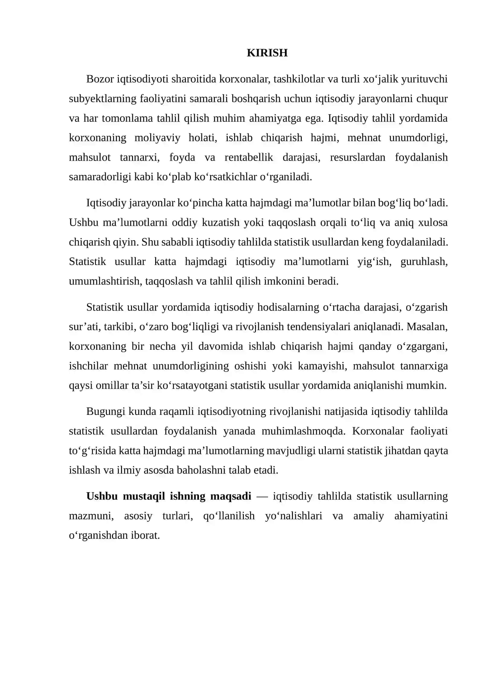 IQTISODIY TAHLILDA STATISTIK USULLARNING QO‘LLANILISHI 2