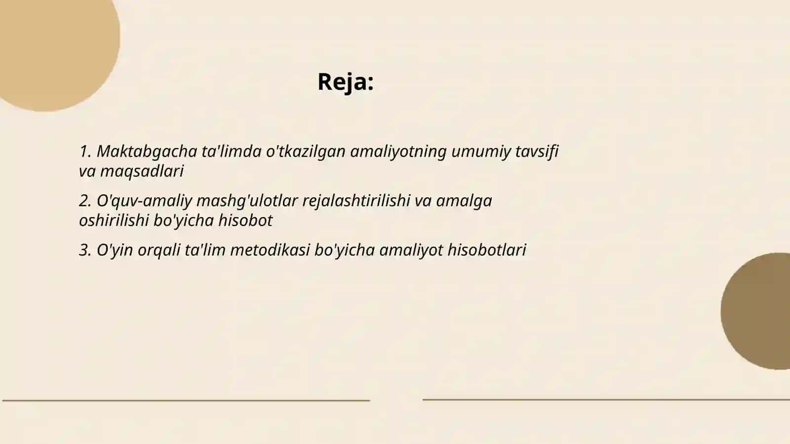 Maktabgacha taʼlimda qilingan amaliyot hisoboti 2