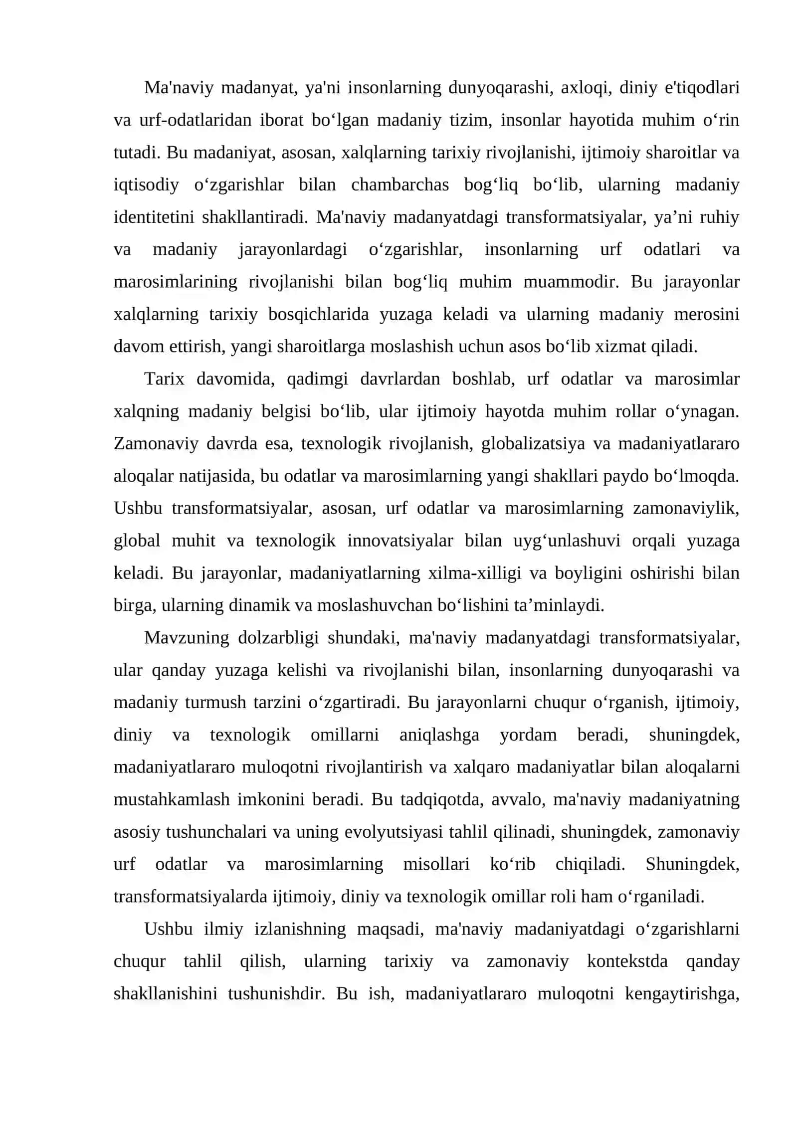 Ma'naviy madanyatdagi transformatsiyalar (urf odatlar va marosim ro'y beradigan o'zgarishlar) 2