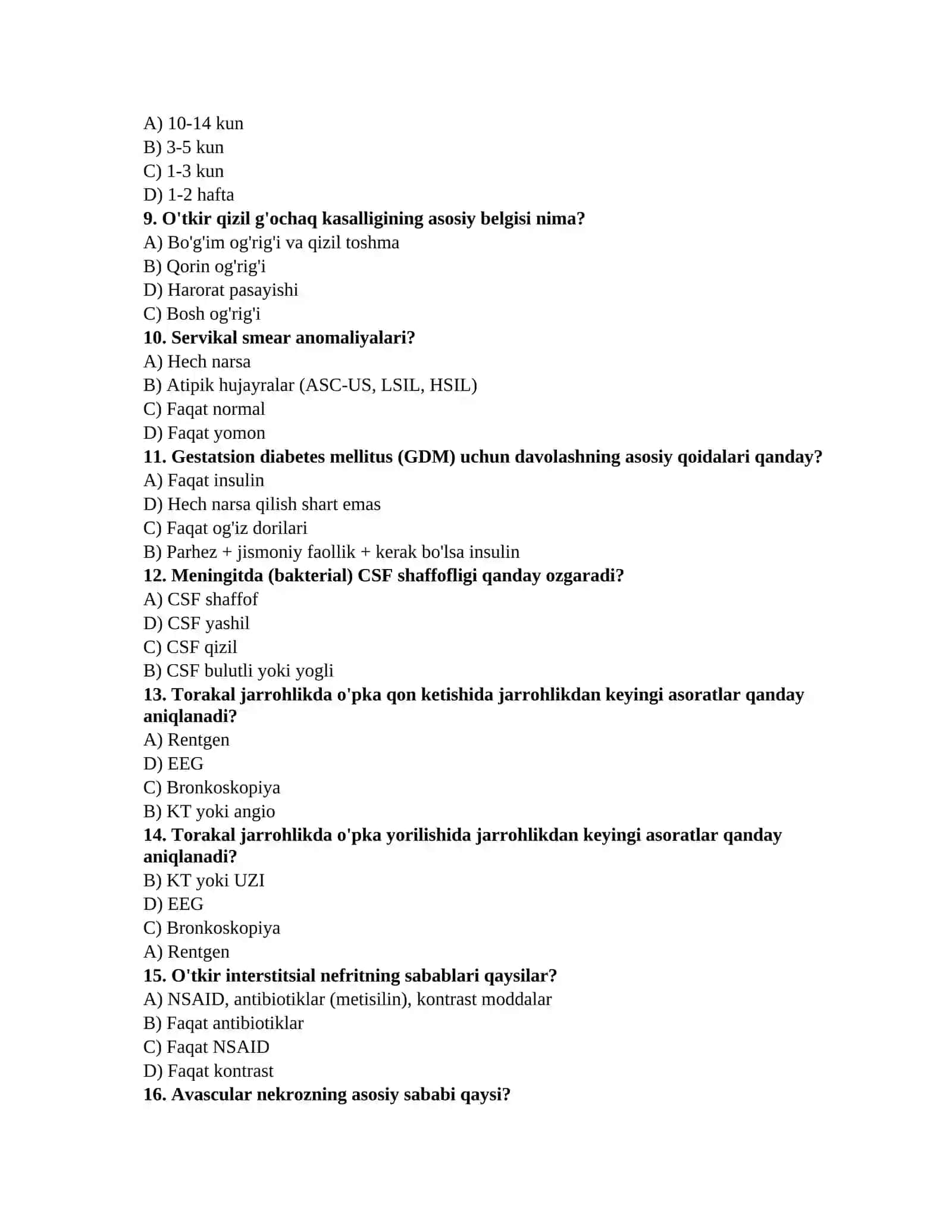 Ordinantura test savollari 2