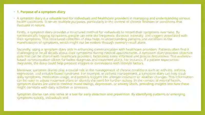 Create a symptom diary in english 2