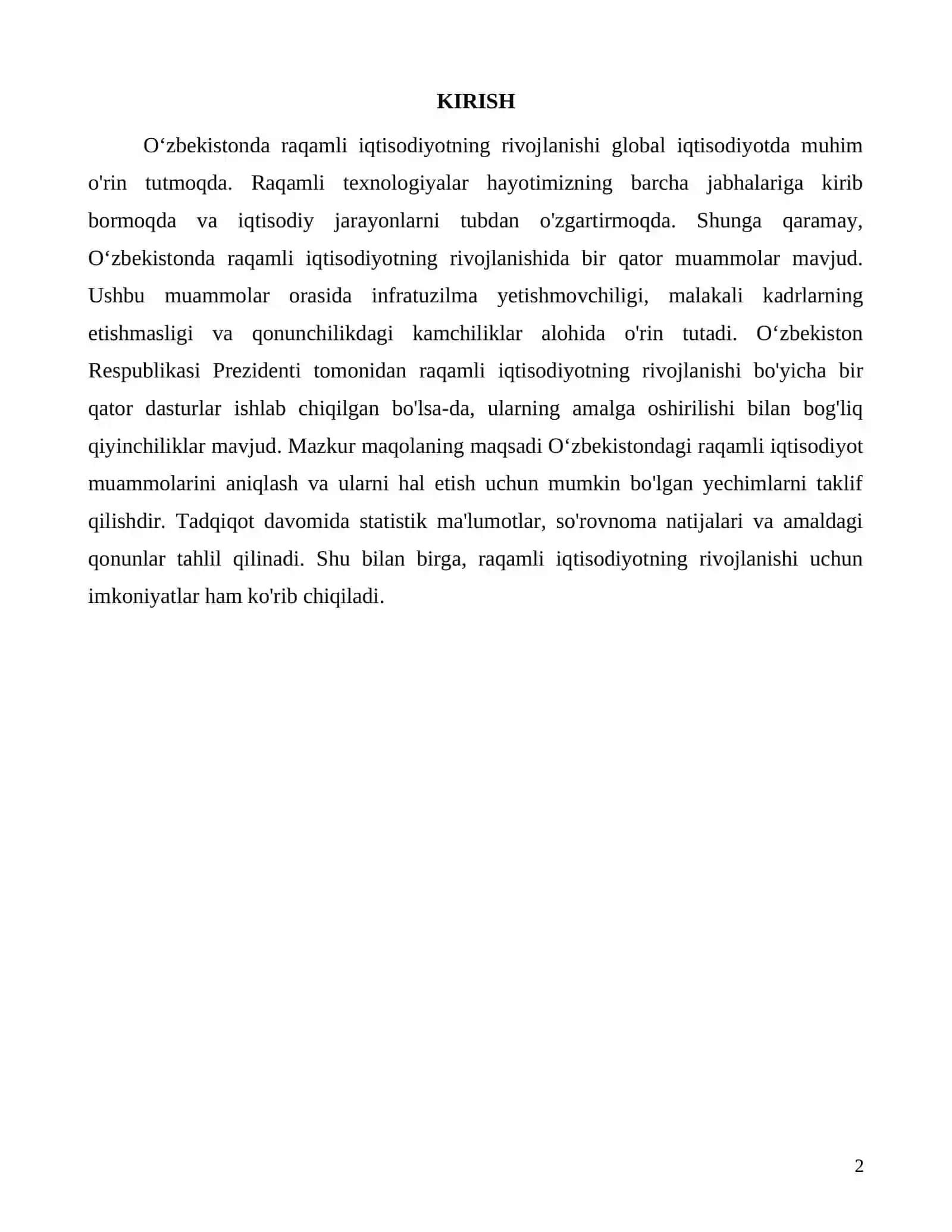 Oʻzbekistonda raqamli iqtisodiyotdagi muammolar va ularning yechimlari 2