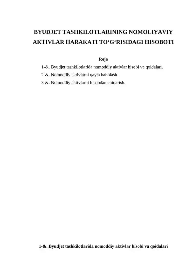 BYUDJET TASHKILOTLARINING NOMOLIYAVIY AKTIVLAR HARAKATI TOʻGʻRISIDAGI HISOBOTI 2