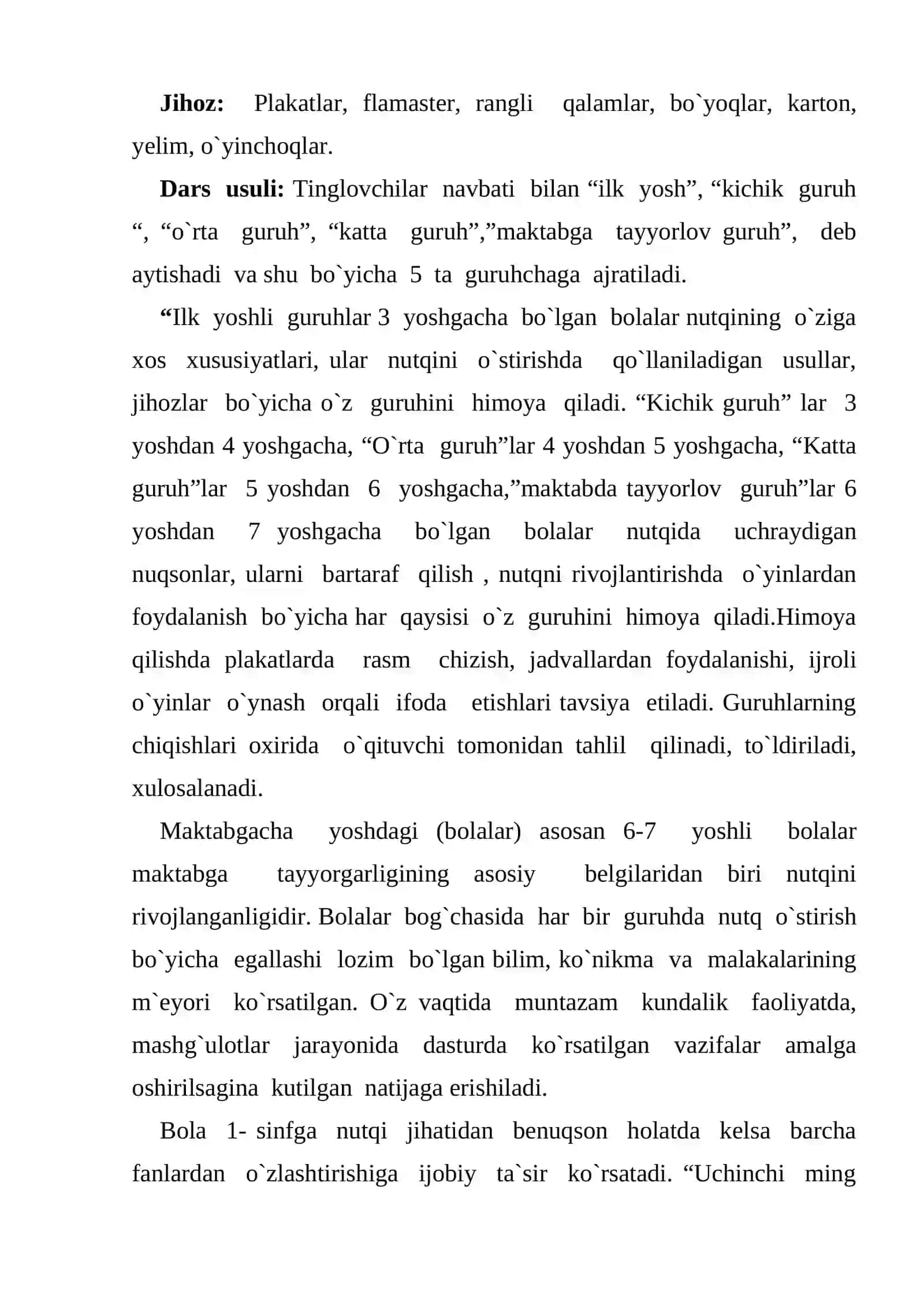 Bolalar nutqini o`stirish. MTM tarbiyachilari kursi uchun 2
