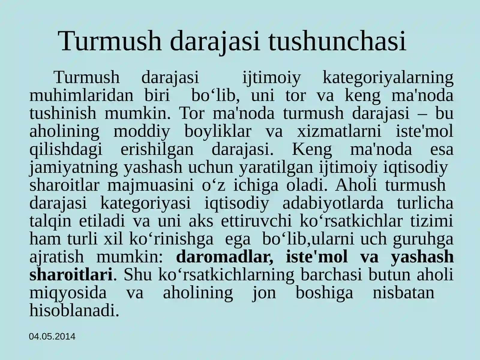 Turmush darajasi tushunchasi 2