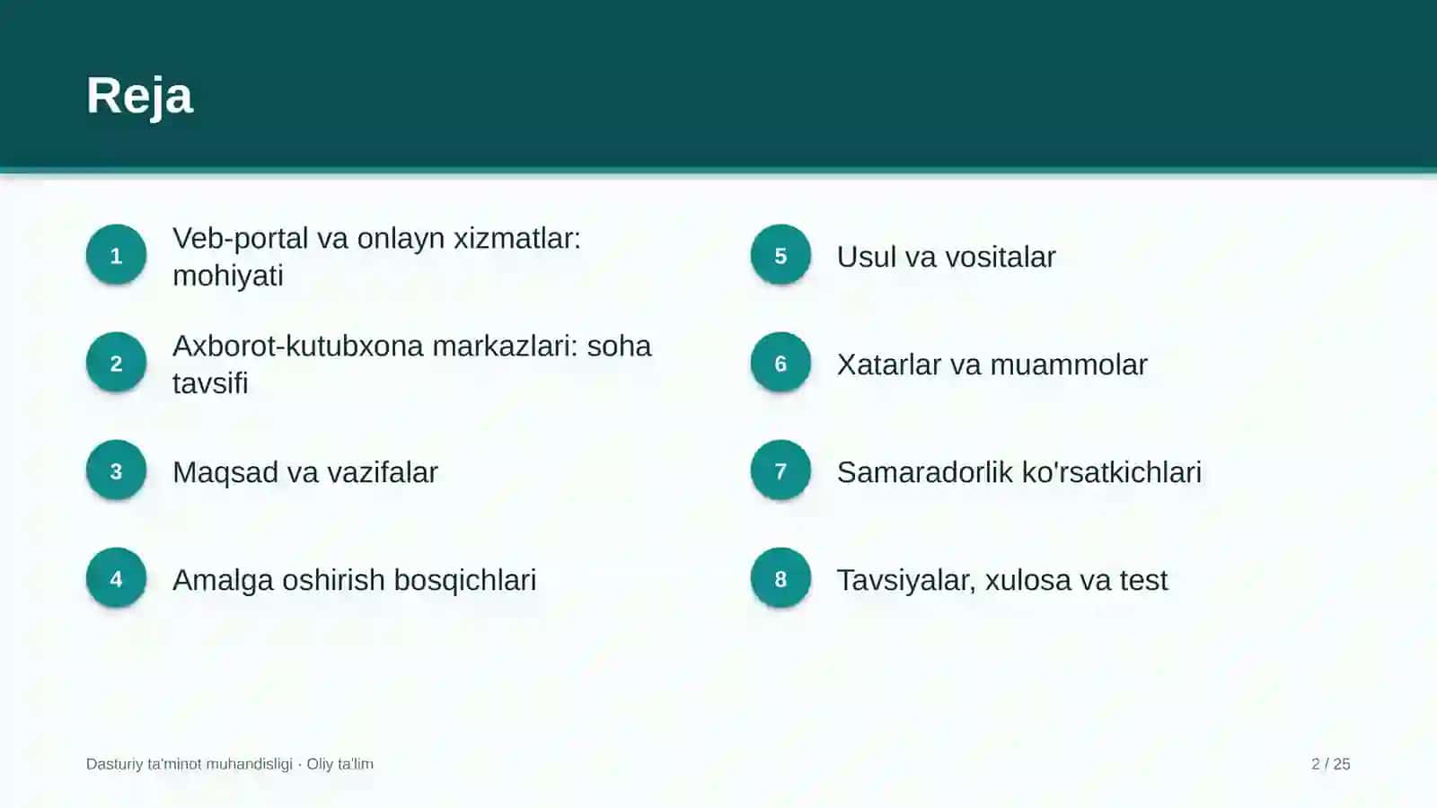 DASTURIY TA'MINOT MUHANDISLIGI · OLIY TA'LIM 2