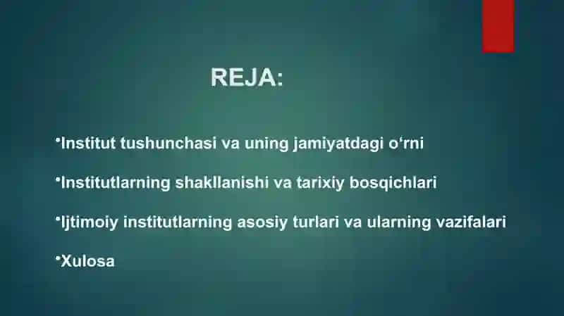 “Institutlarning rivojlanishi” 2