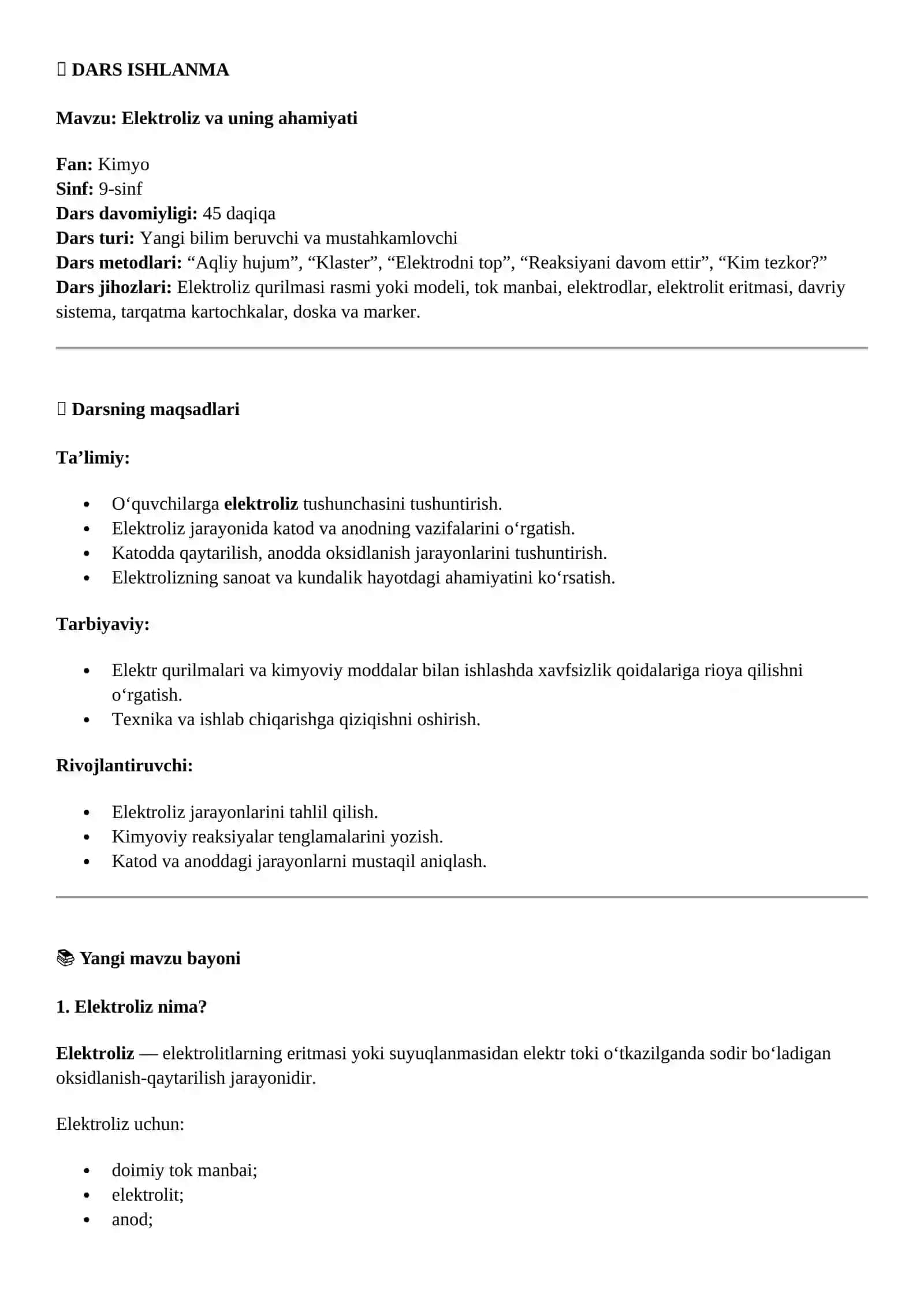 Elektroliz va uning ahamiyati 2