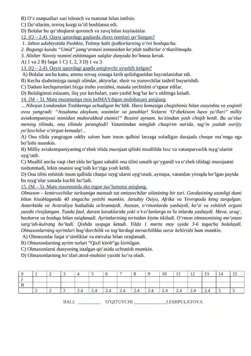 V sinf ona tili 1-CHSB SANA 2