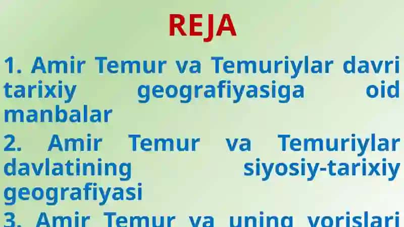 AMIR TEMUR VA TEMURIYLAR DAVLATI TARIXIY GEOGRAFIYASI 2