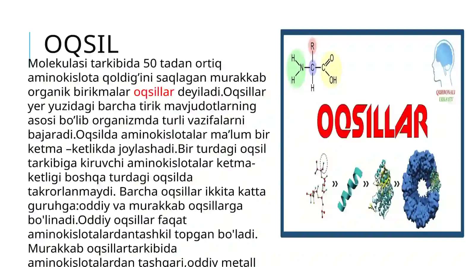 Oqsillarning tasnifi va vazifalari 2