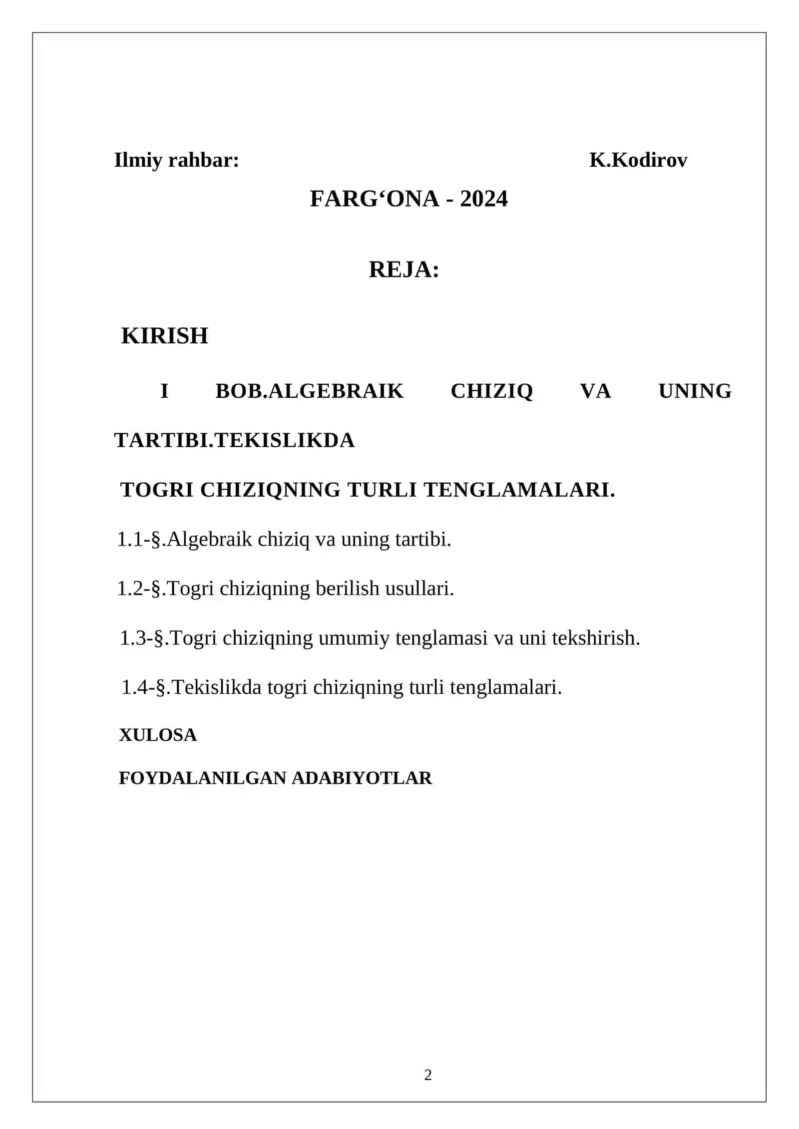 Algebraik chiziq va uning tartibi 2