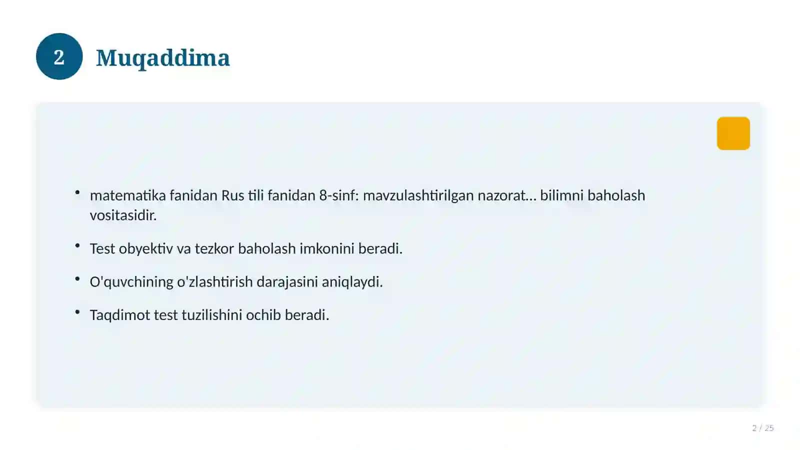 Rus tili fanidan 8-sinf: mavzulashtirilgan nazorat ishi va tahlil 2