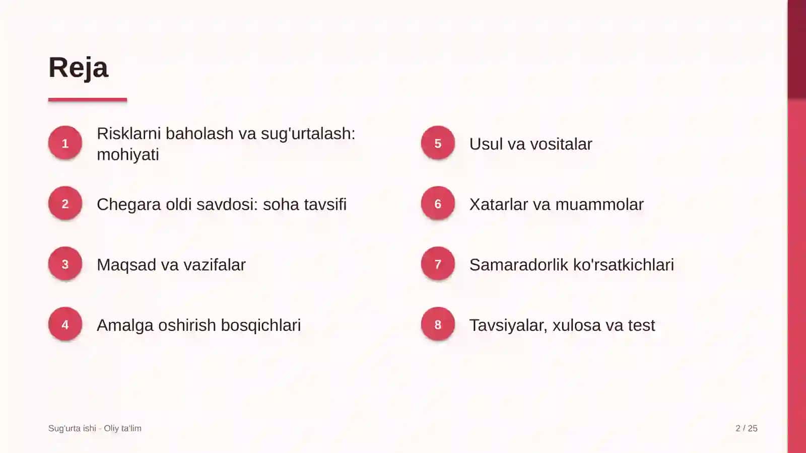 Sug'urta ishi · Oliy ta'lim 2