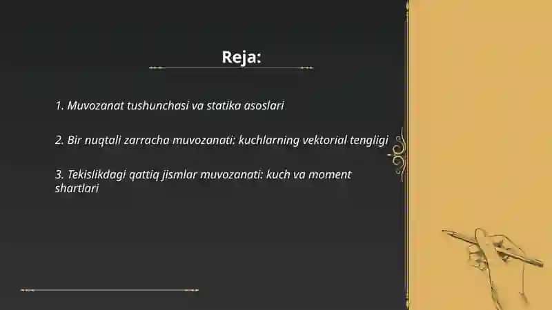 Muvozanat shartlari va ularni isbotlash usullari 2