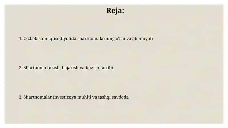 Uzbekiston Iqtisodiyotida shartnomalar 2
