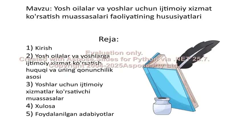 Yosh oilalar va yoshlar uchun ijtimoiy xizmat ko'rsatish muassasalari faoliyatining hususiyatlari 2