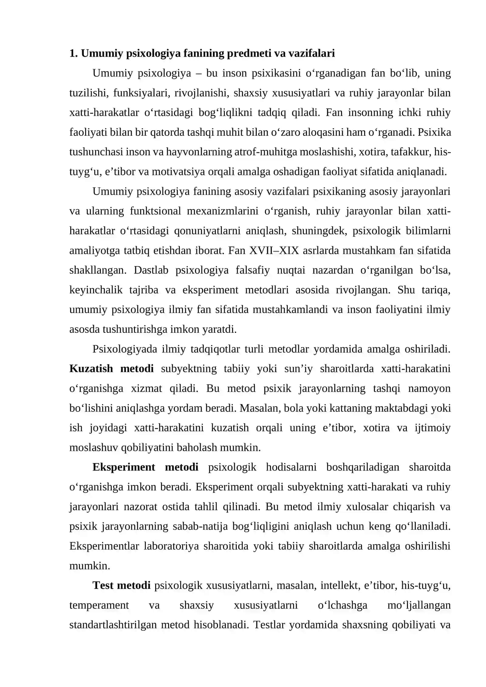 UMUMIY PSIXOLOGIYA FANI PREDMETI, ILMIY TADQIQOT METODLARI 2