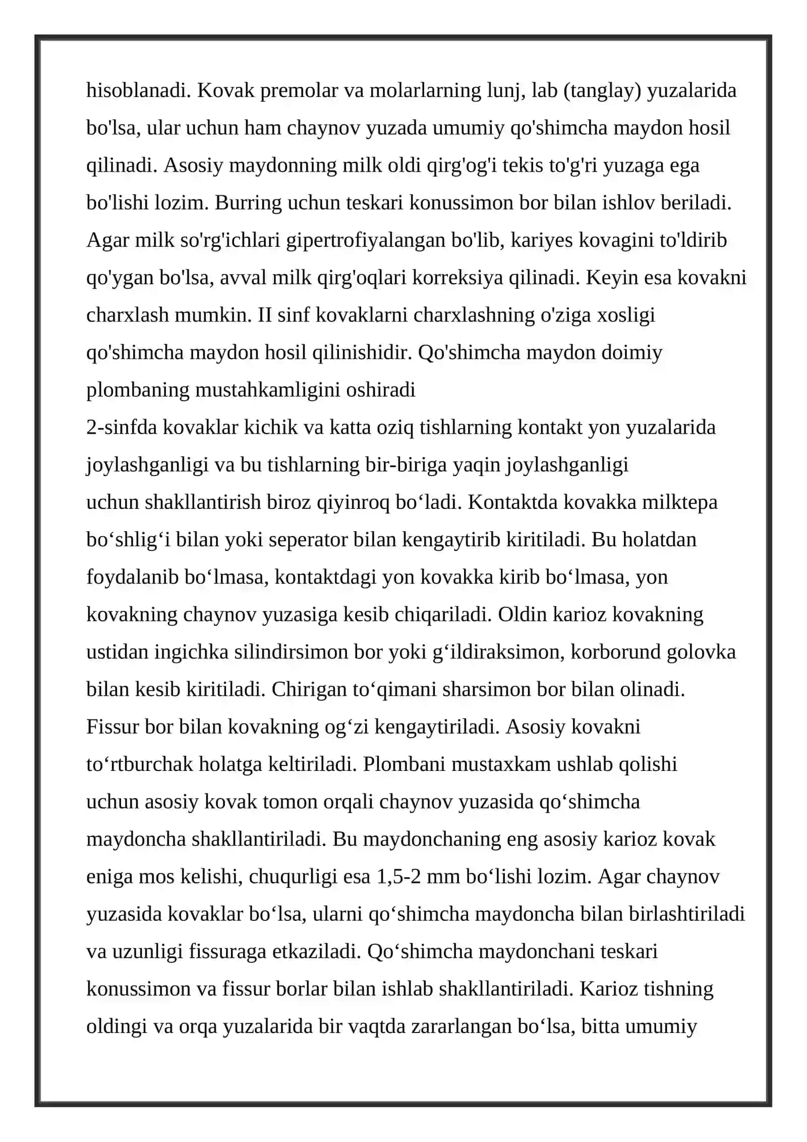 II sinf karioz bo‘shliqlarini charxlash va plombalash 2