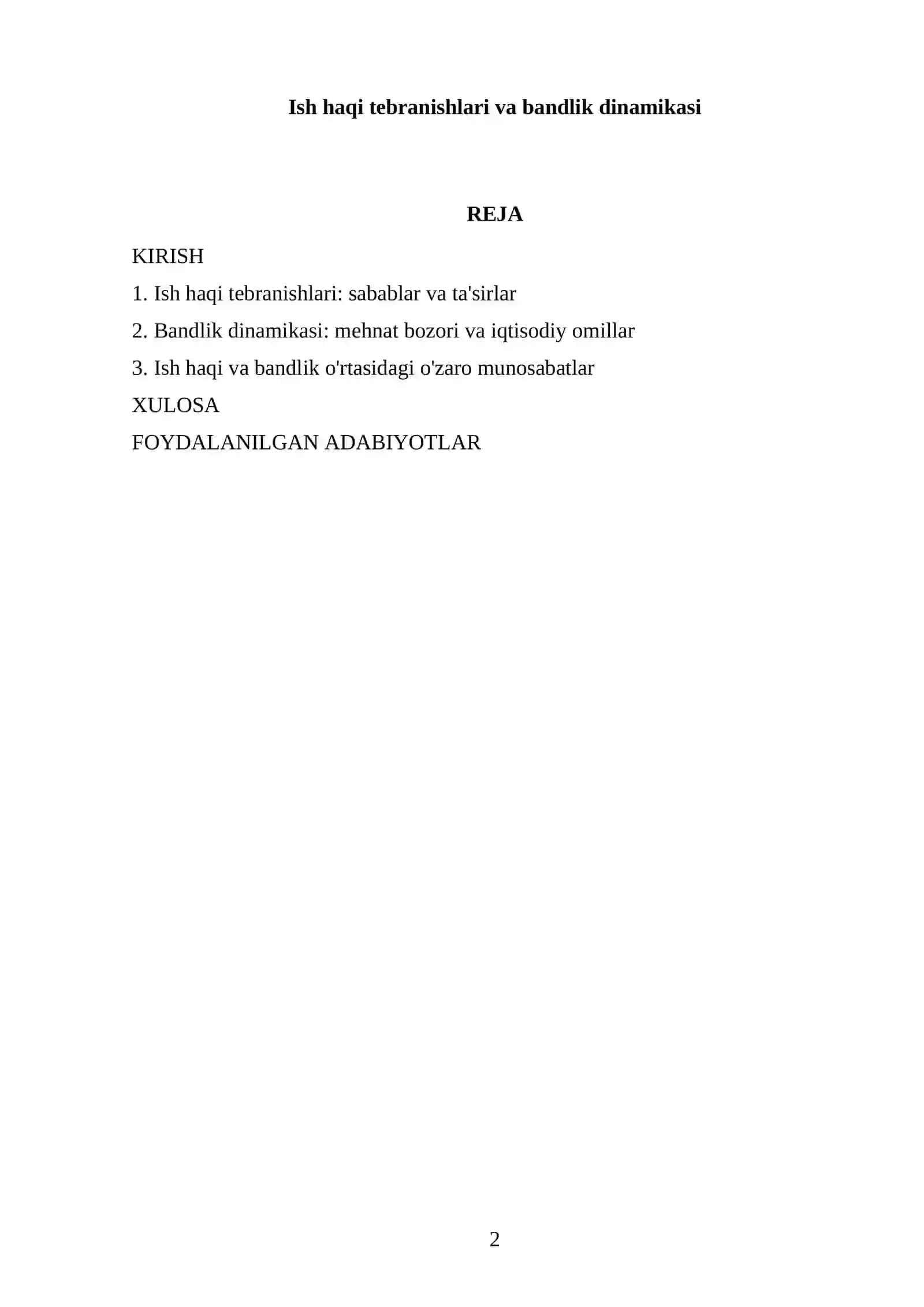 Ish haqi tebranishlari va bandlik dinamikasi 2