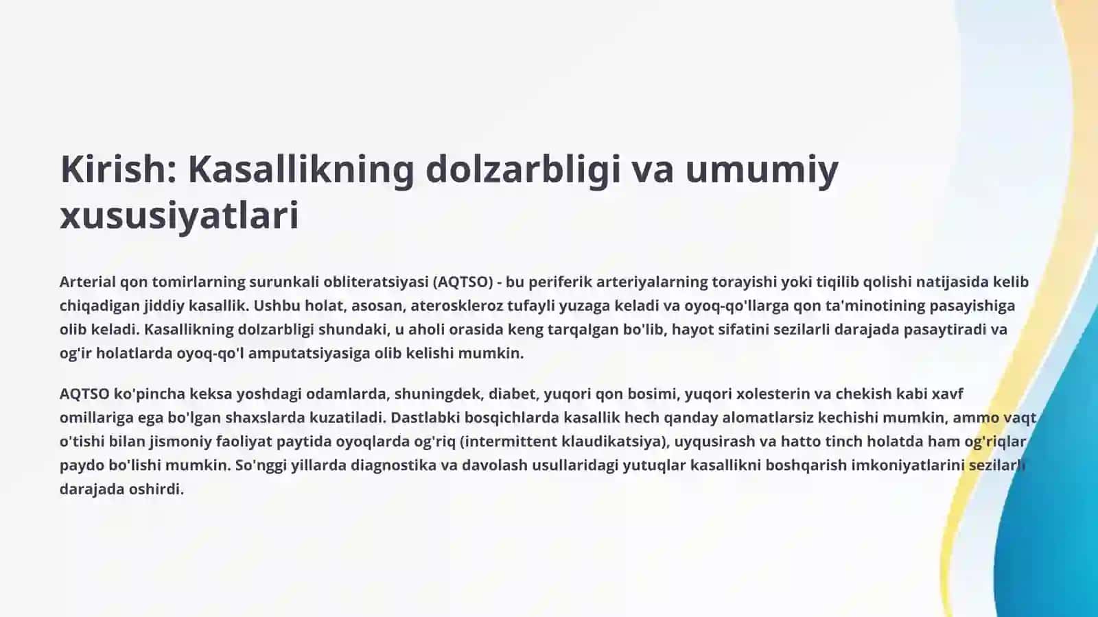 Arterial qon tomirlarni surunkali obliteratsiyasi 2
