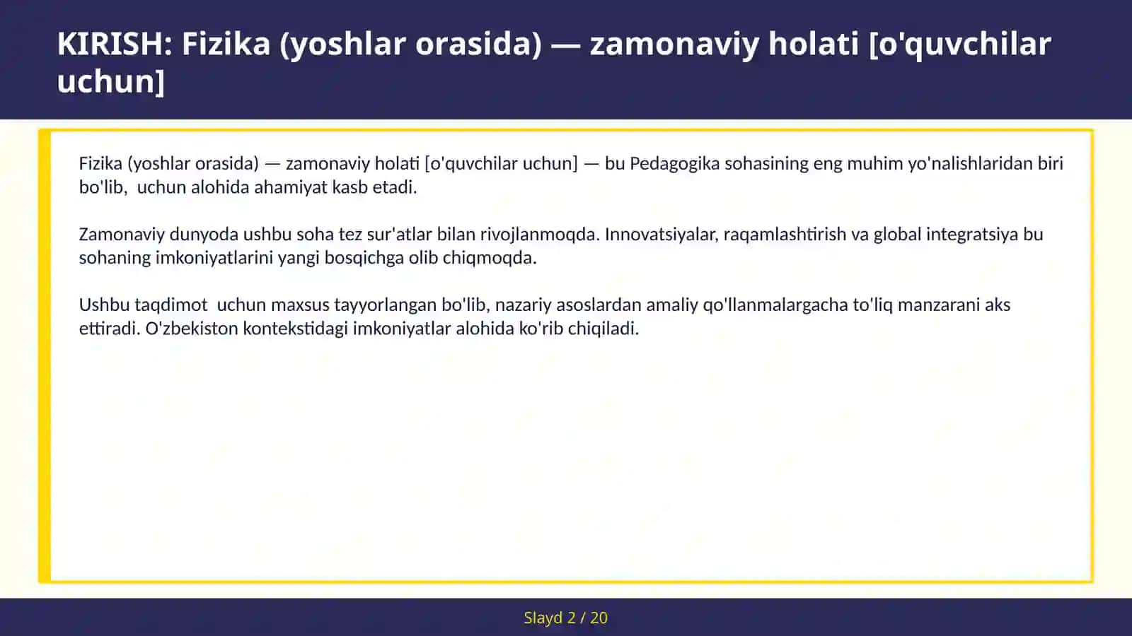 Fizika (YOSHLAR ORASIDA) — ZAMONAVIY HOLATI [O'QUVCHILAR UCHUN] 2