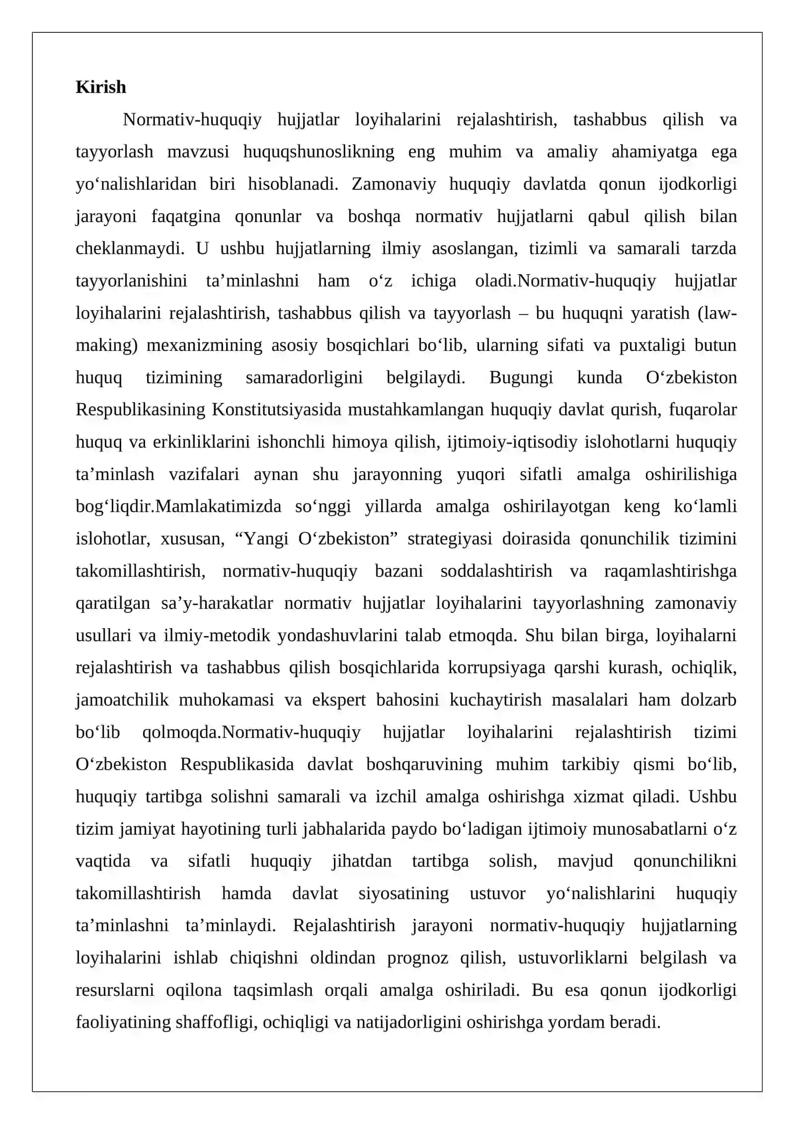 Normativ-huquqiy hujjatlar loyihalarini rejalashtirish, tashabbus qilish va tayyorlash 2