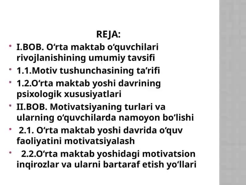 O'rta maktab yoshi davri motivlari 2