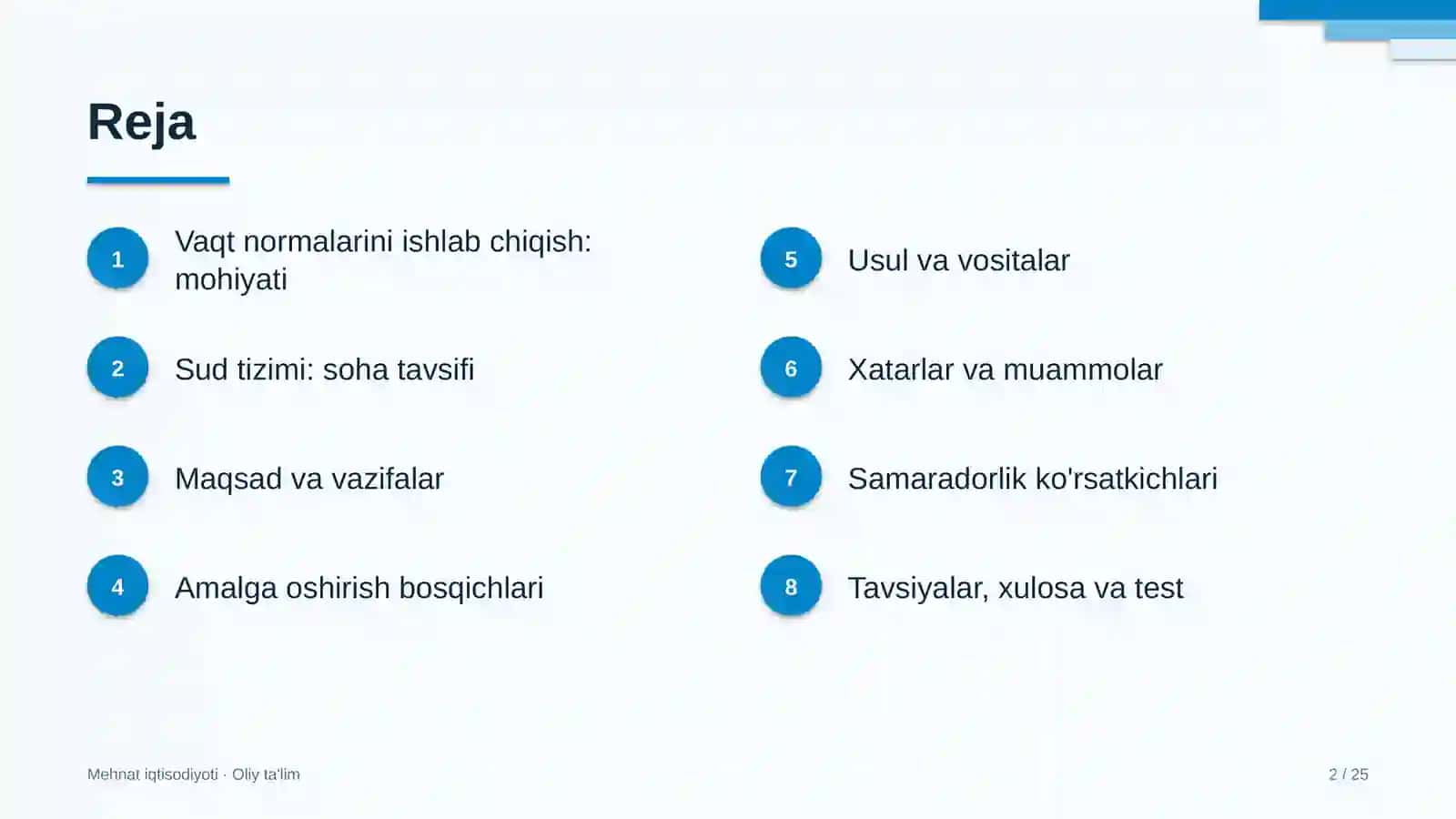 Sud tizimida vaqt normalarini ishlab chiqish 2