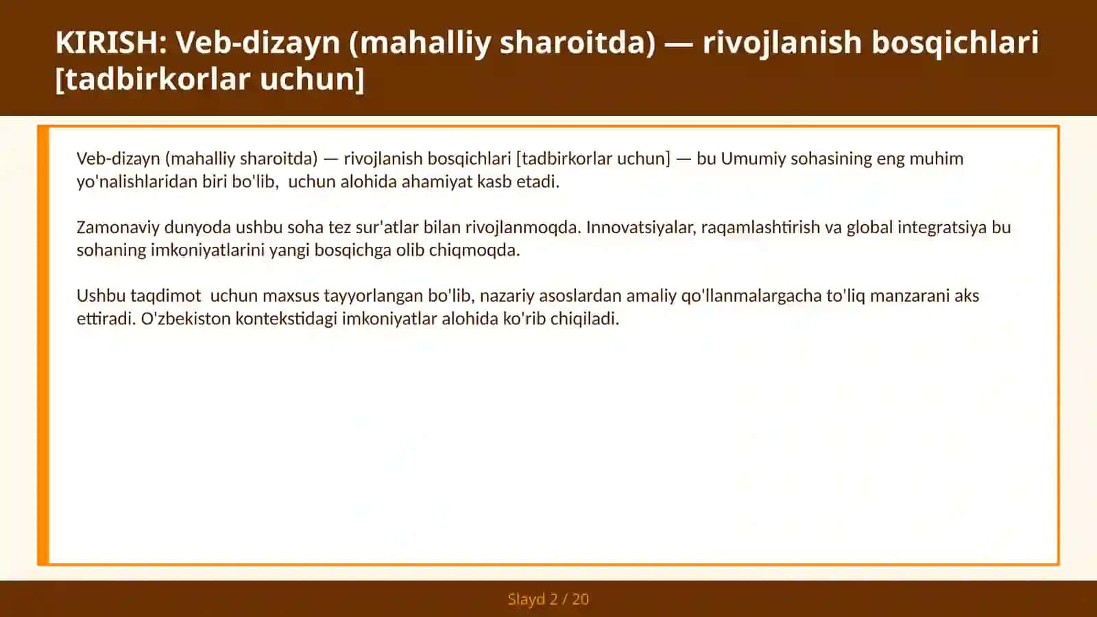 VEB-DIZAYN (MAHALLIY SHAROITDA) — RIVOJLANISH BOSQICHLARI [TADBIRKORLAR UCHUN] 2