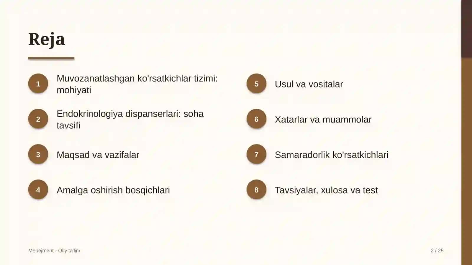 Endokrinologiya dispanserlarida muvozanatlashgan ko'rsatkichlar tizimi 2