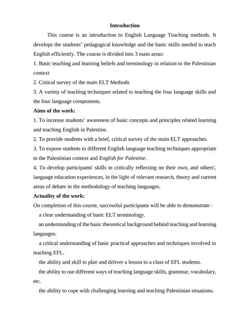 English Language Teaching Methods Course 2