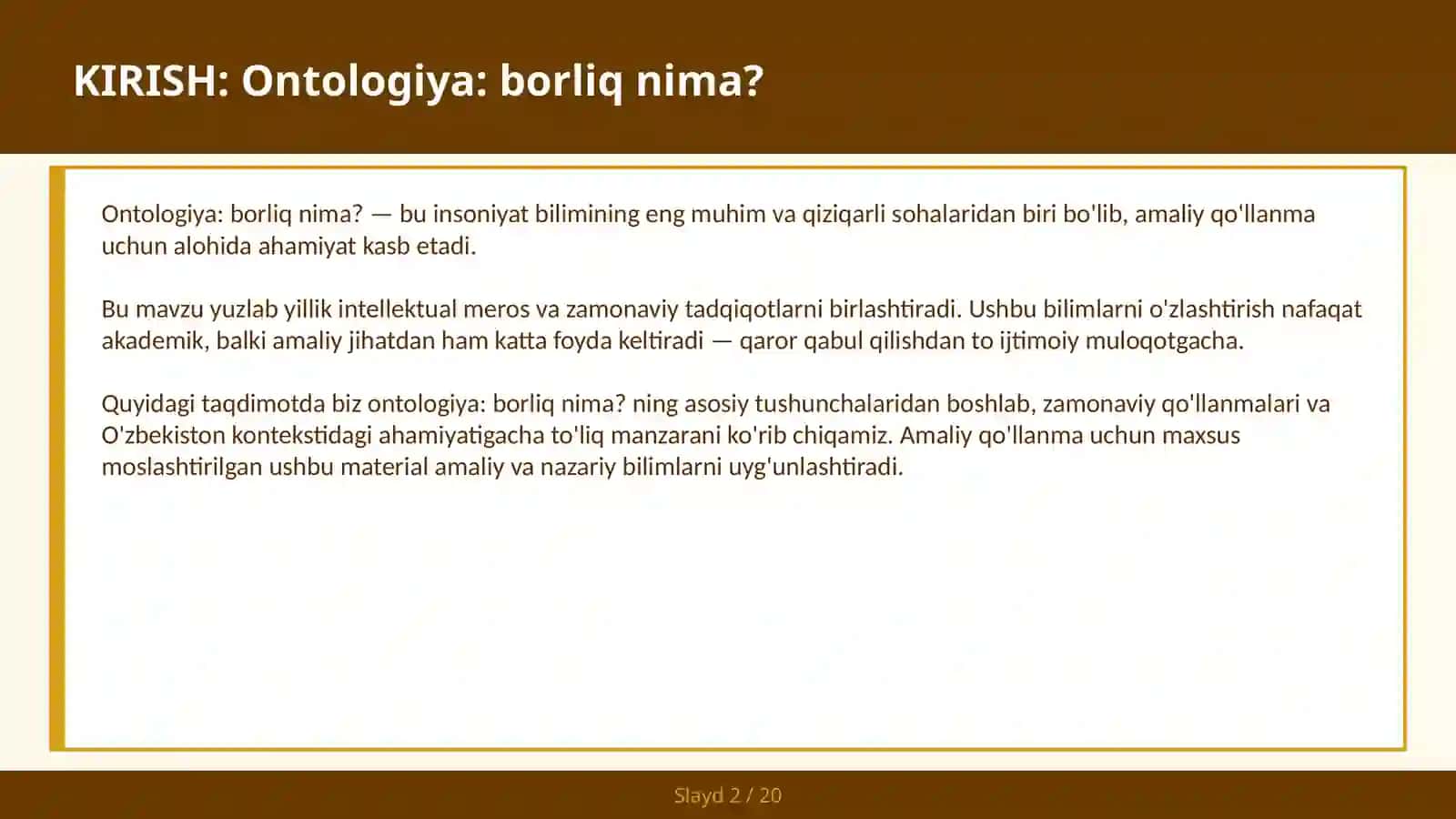 Ontologiya: Borliq Nima? 2
