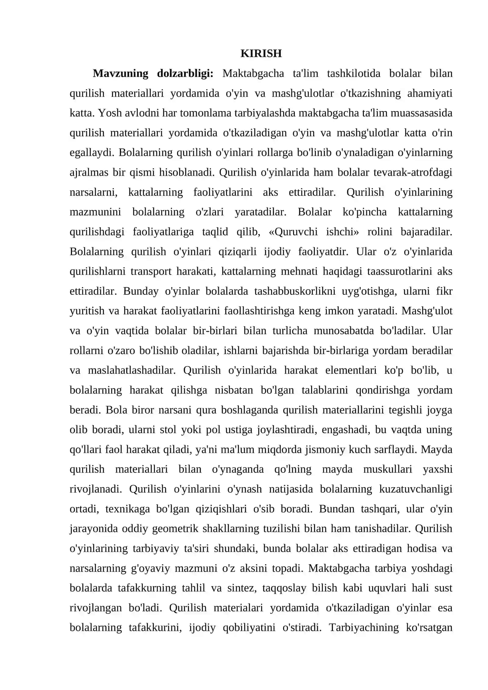 TURLI YOSH GURUH BOLALARI UCHUN QURILISH VA KONSTRUKSIYALASH FAOLIYATLARINI LOYIHALASHTIRISH 2