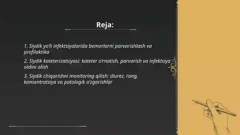 Siydik ajratish tizimi kasalliklarida bemorlar parvarishi va kuzatuvi 2