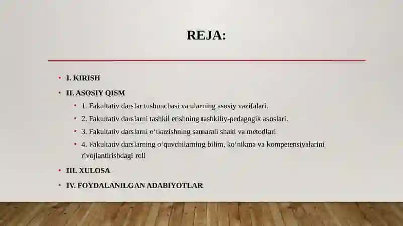 FAKULTATIV DARSLARNI TASHKIL ETISH 2