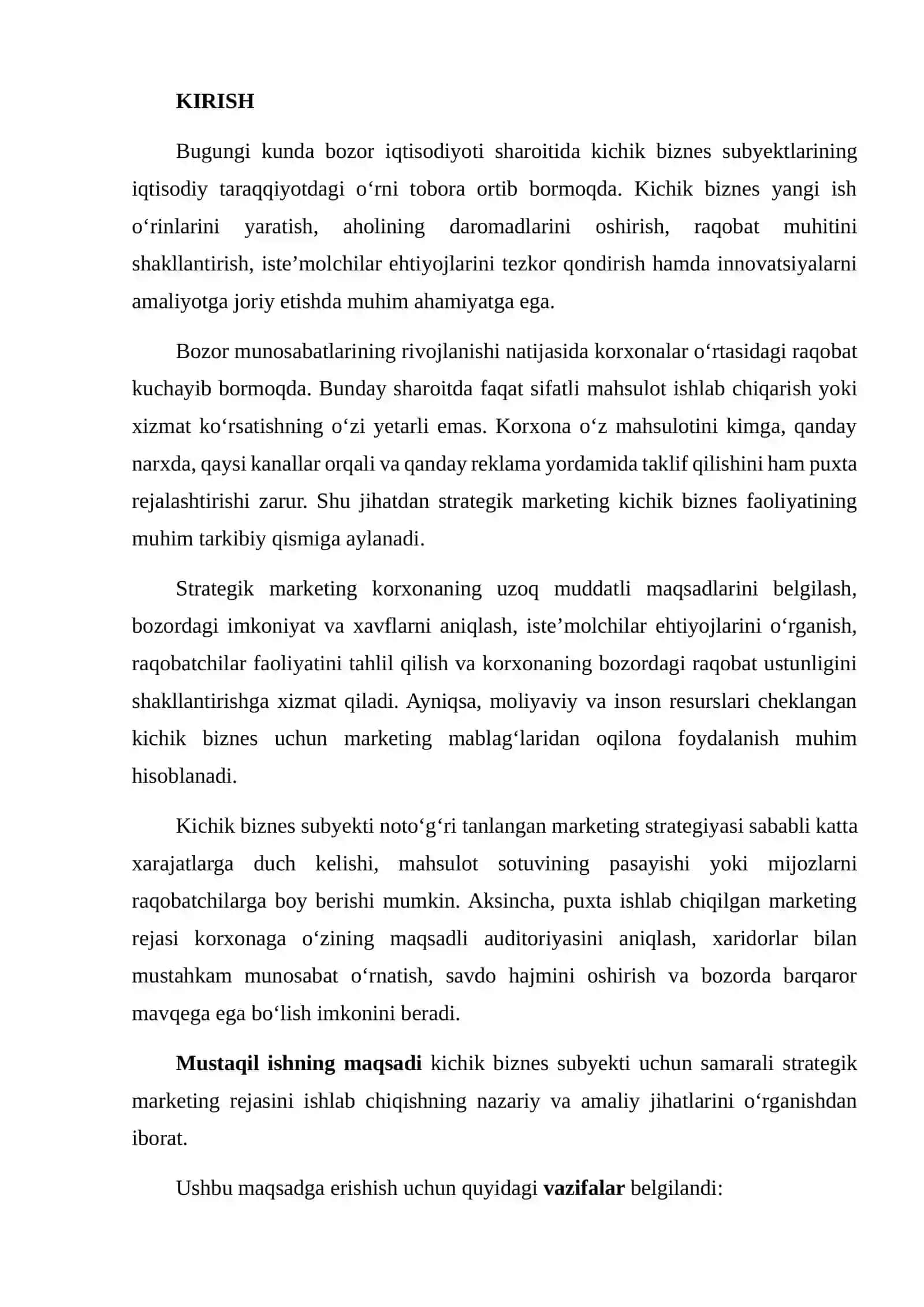 KICHIK BIZNES UCHUN STRATEGIK MARKETING REJASINI TUZISH 2