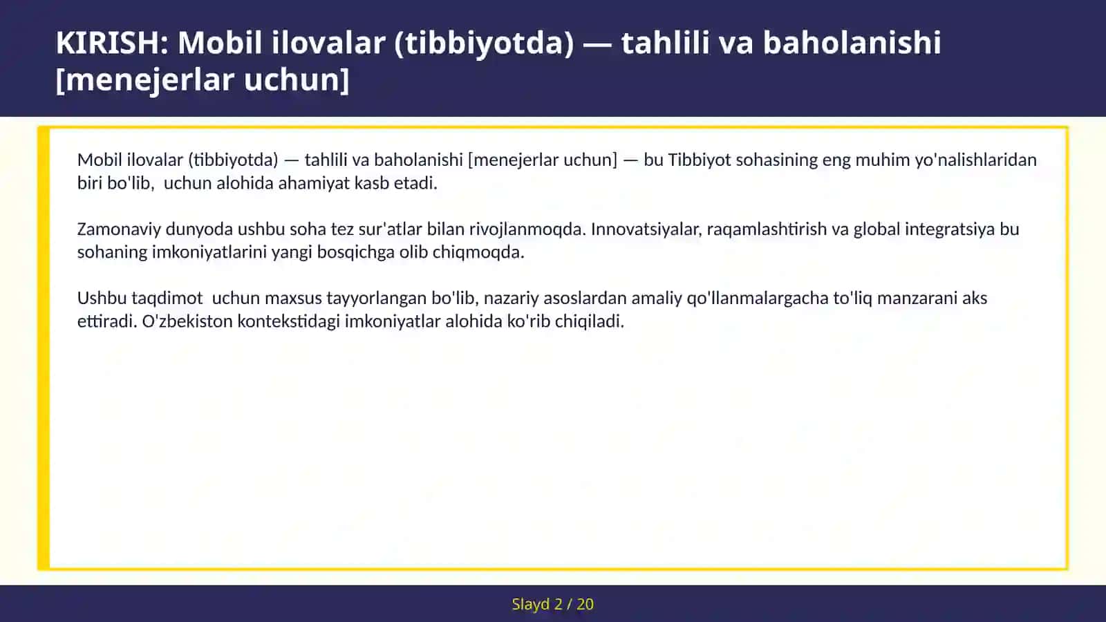 Mobil ilovalar (tibbiyotda) — tahlili va baholanishi [menejerlar uchun] 2