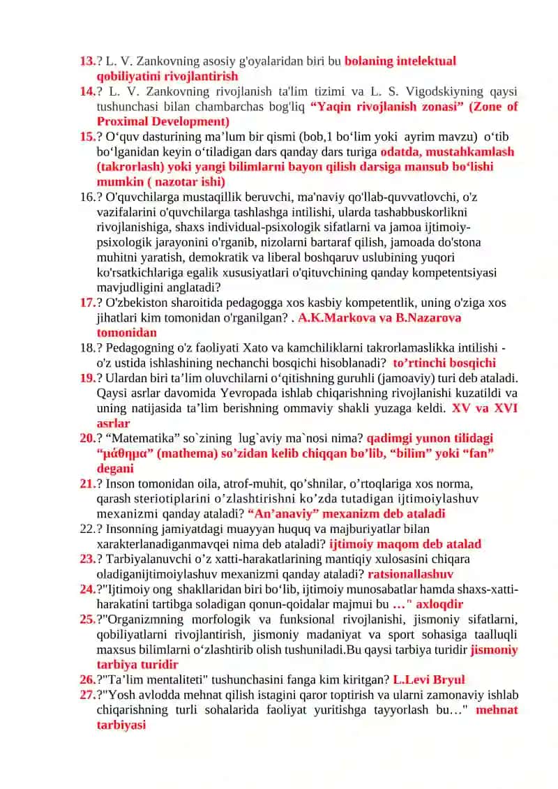 Boshlang‘ich ta’lim pedagogikasi -2 fanidan test savollari 2