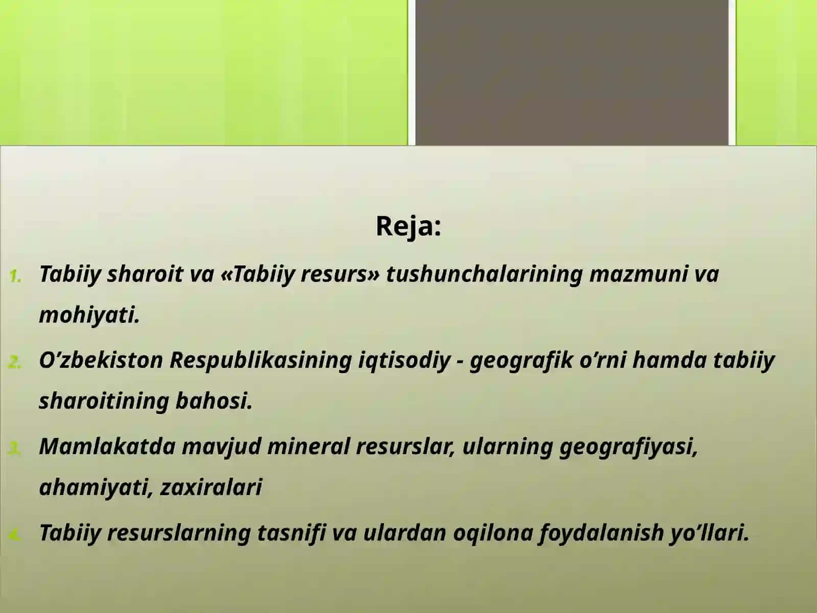 Tabiiy Resurslar va Iqtisodiy Ahamiyati 2