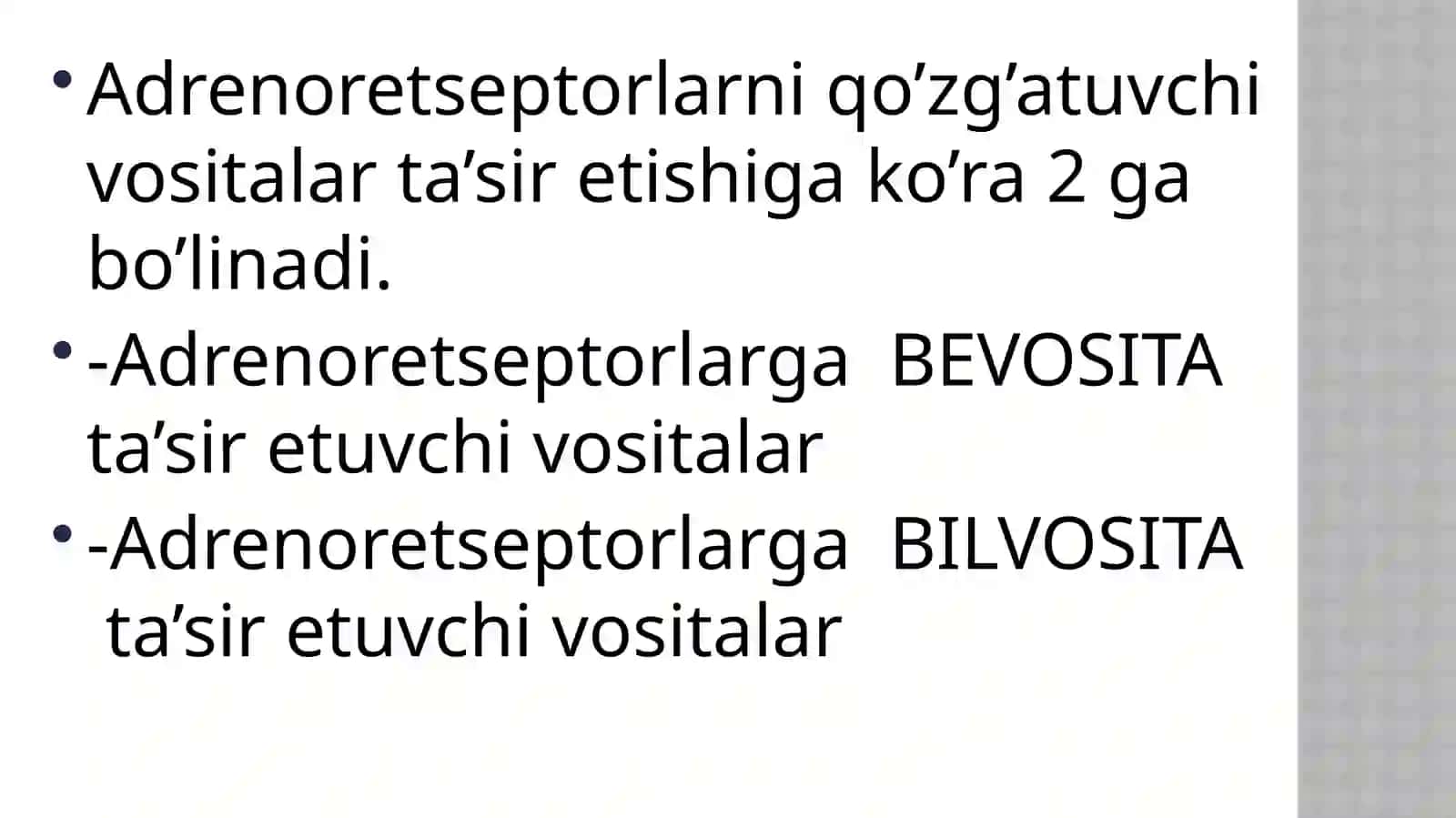 ADRENORETSEPTORLARNI QO’ZG’ATUVCHI VOSITALAR (ADRENOMIMETIKLAR) 2
