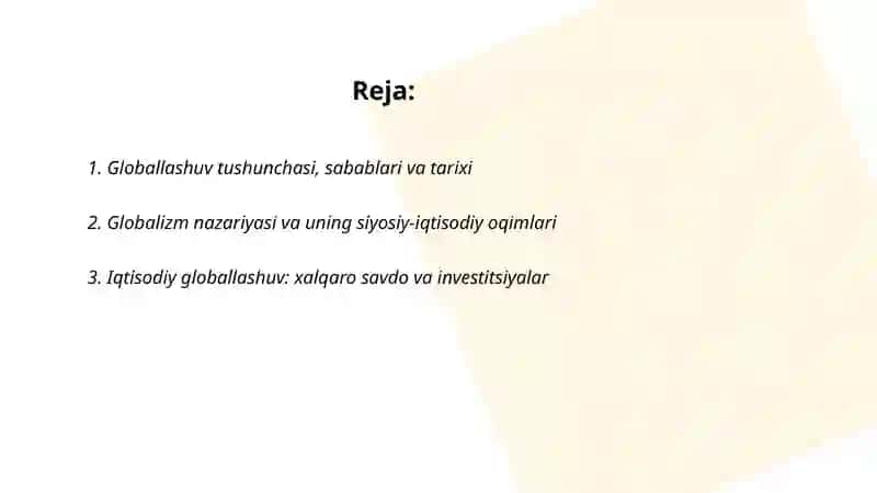 Globallashuv, globalizm va barqaror rivojlanishning ustuvor yo'nalishlari 2