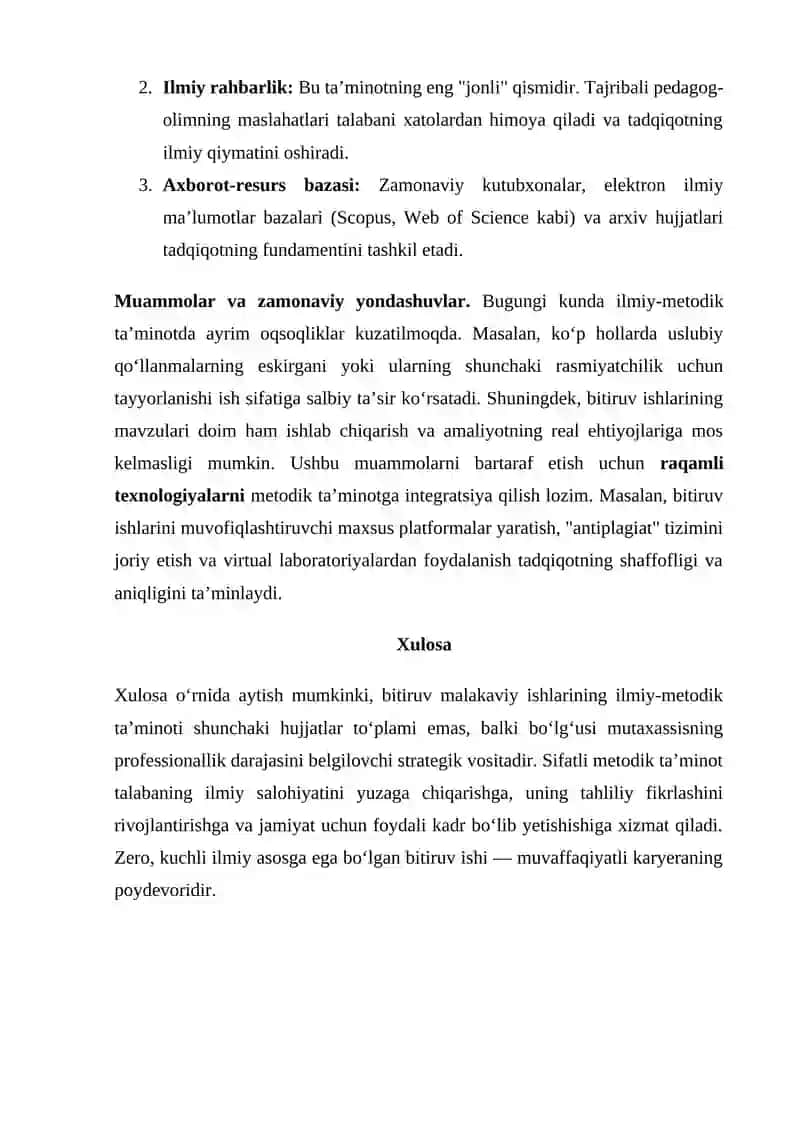Bitiruv malakaviy ishlari bajarilishining ilmiy-metodik ta’minoti 2