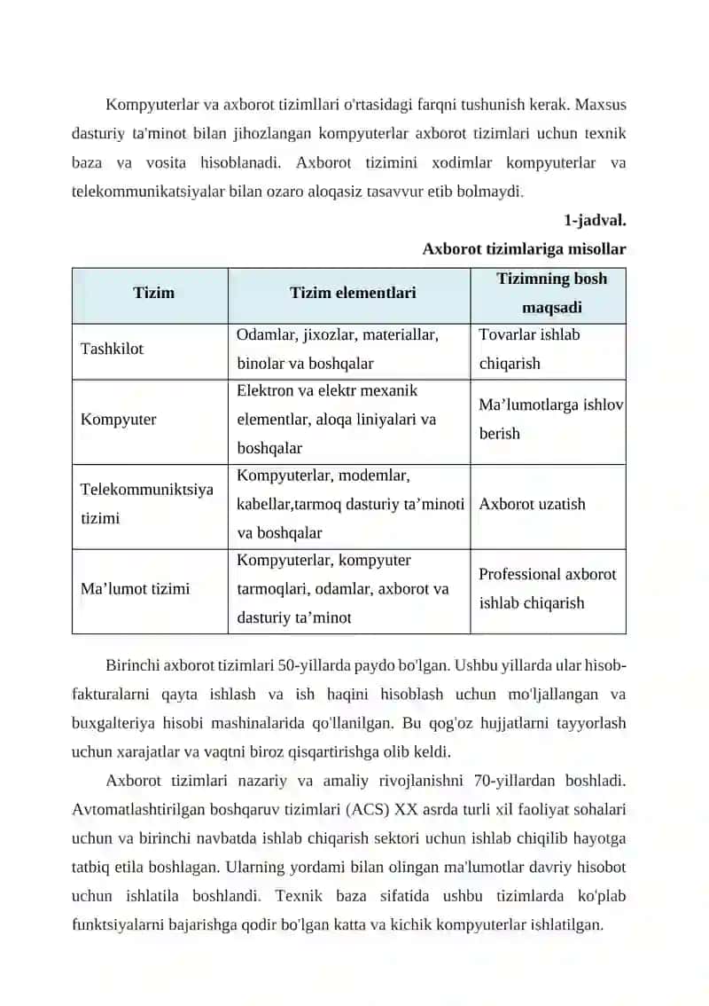 Axborot tizimlari va ularning turli sohalar 2