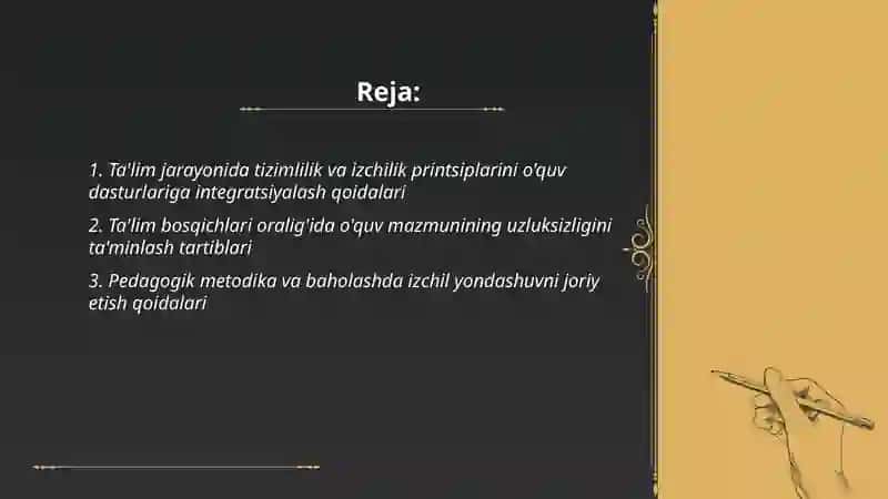 Ta'limning tizimlilik va izchilik prinsiplari amalga oshirish qoidalarini 2