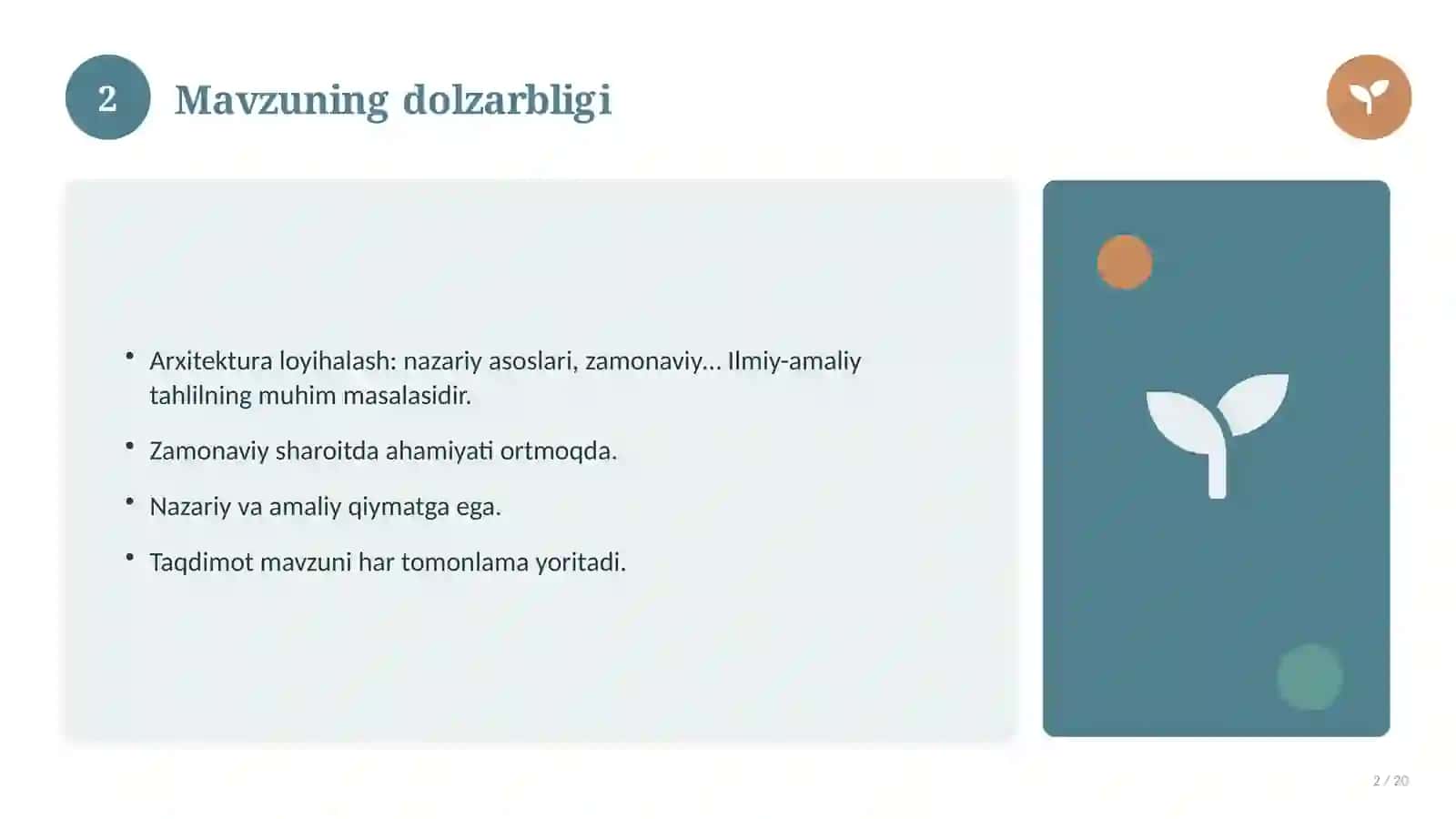 Arxitektura loyihalash: nazariy asoslari, zamonaviy yondashuvda (Mustaqil ta'lim topshirig'i) 2