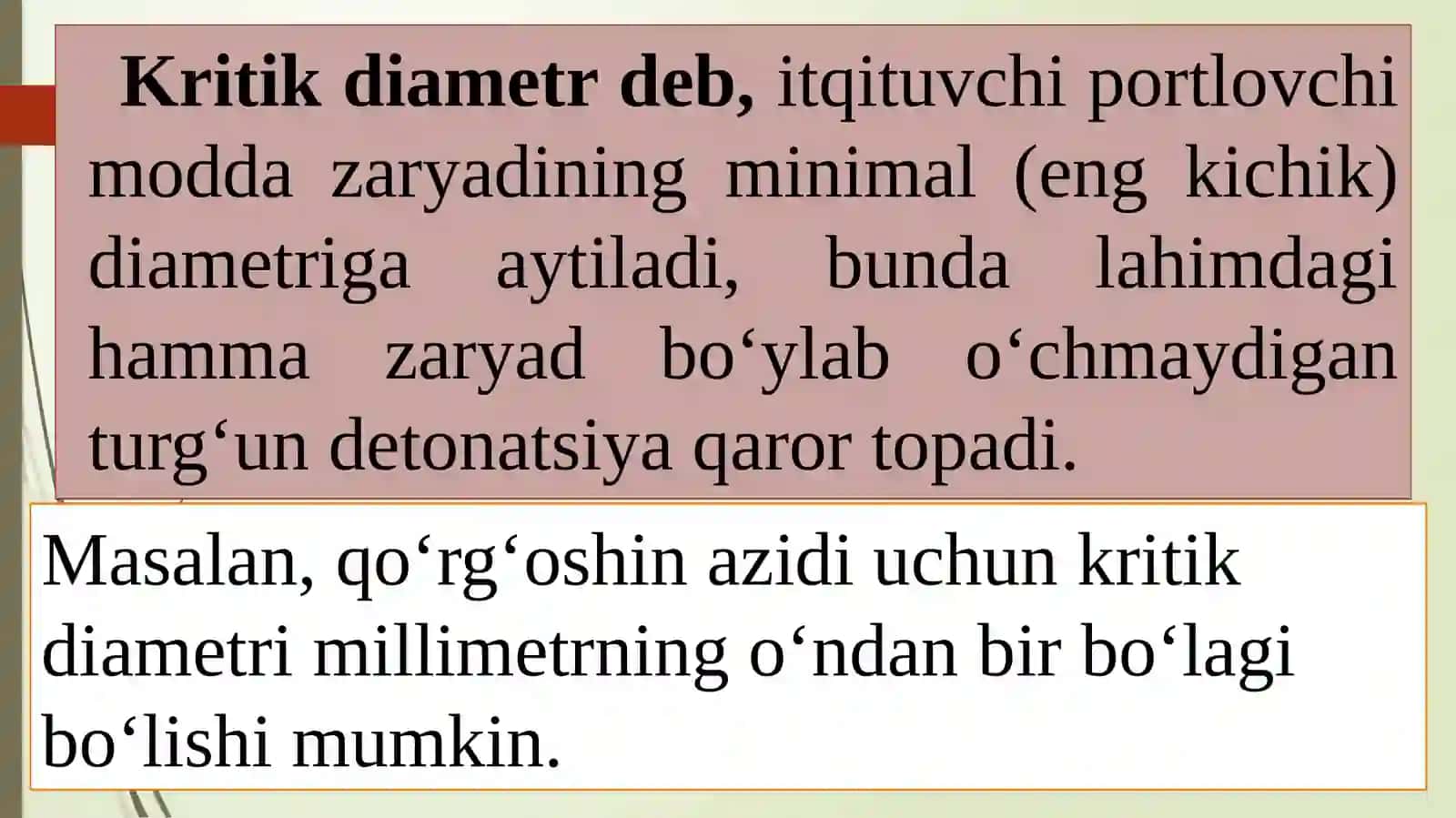 9-MA’RUZA:DETONATSIYA TURG‘UNLIGI 2