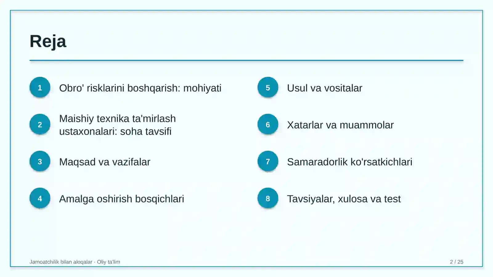 Maishiy texnika ta'mirlash ustaxonalarida obro' risklarini boshqarish 2