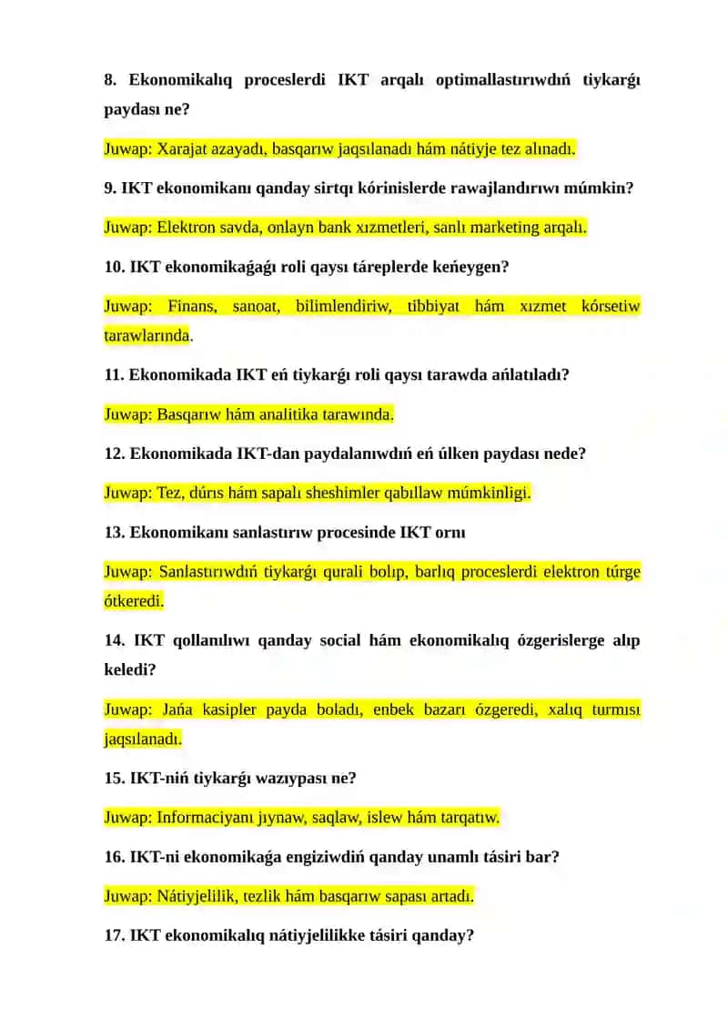Informaciyalıq kommunikaciyalıq texnologiyalar (IKT) ekonomikada 2