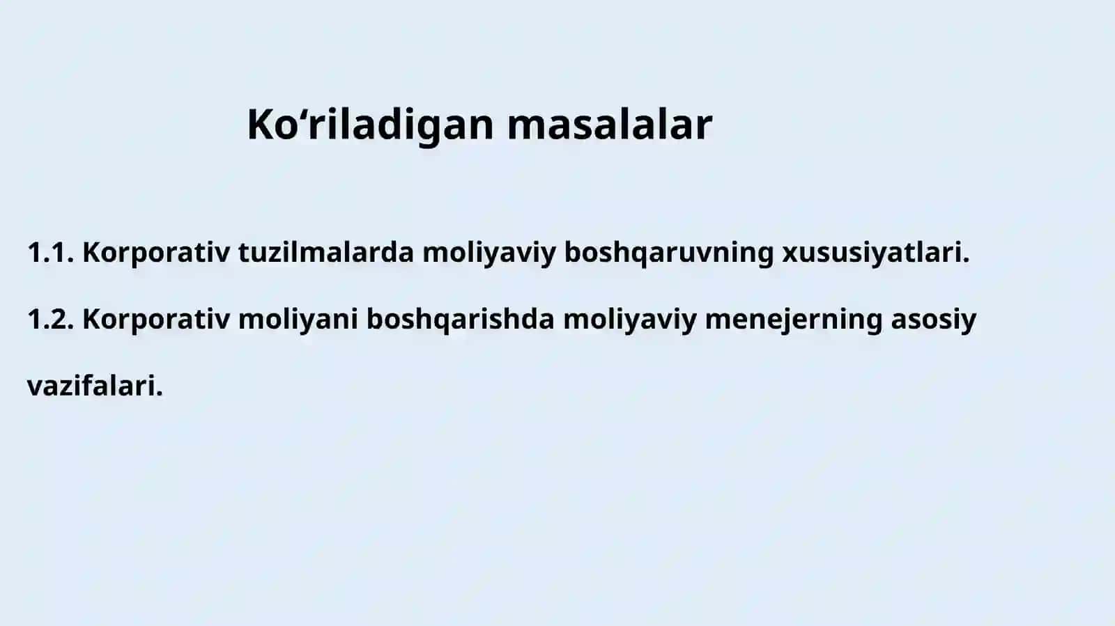 “KORPORATIV TUZILMALARDA MOLIYAVIY MENEJERNING ROLI” taqdimoti 2